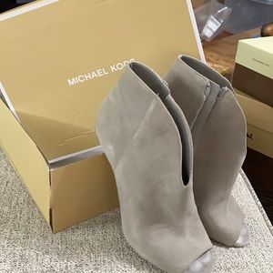 Grey suede bootie heels